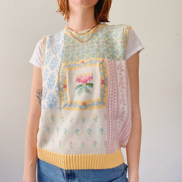 Vintage Hand-Embroidered Funky Floral Sweater Vest - Picture 3 of 8